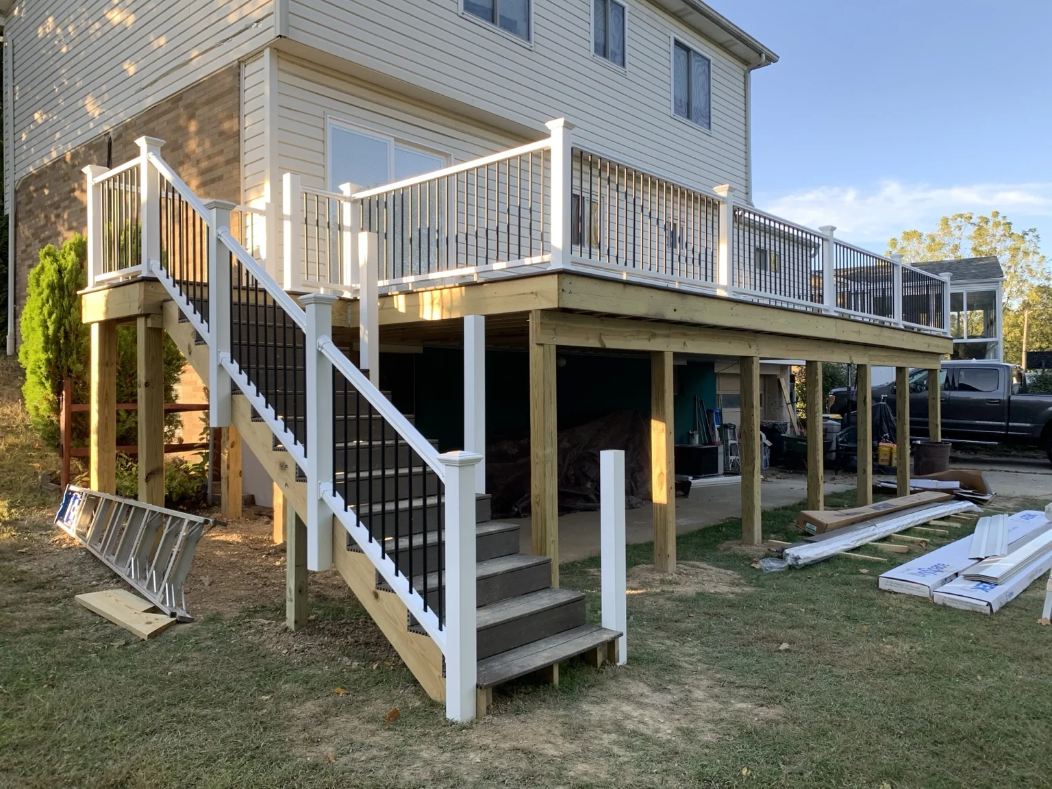 Finished deck stairs and railing