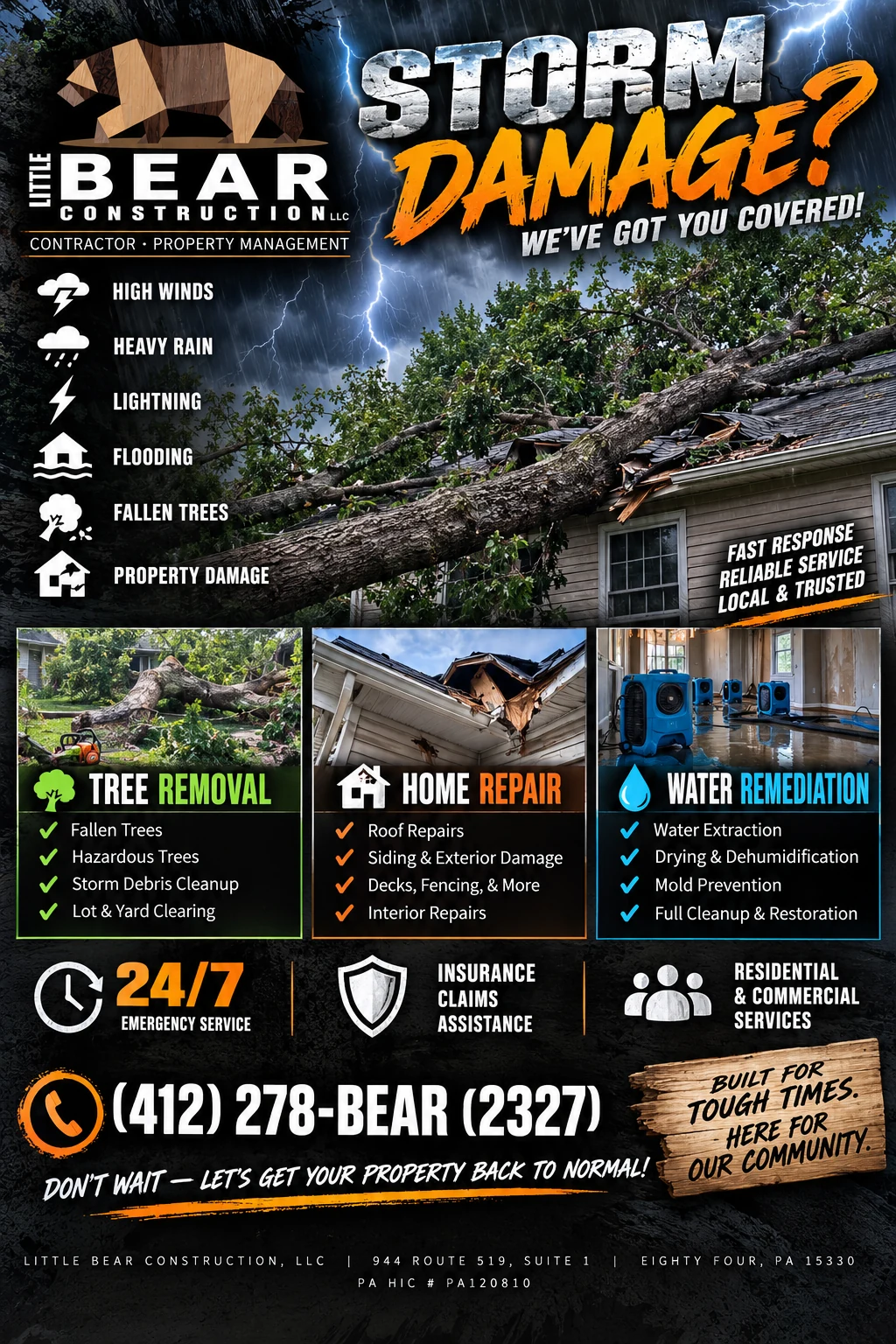 Storm damage and restoration services